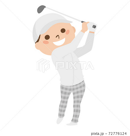 若い男性のイラスト 冬の寒い季節にスポーツのゴルフを楽しんでいる若い男性 のイラスト素材