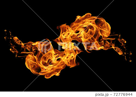 Fire flames isolated on black background, movement of fire flames 72776944