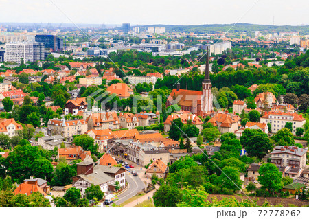 aerial view from tower of district gdansk buildings and sea. 72778262