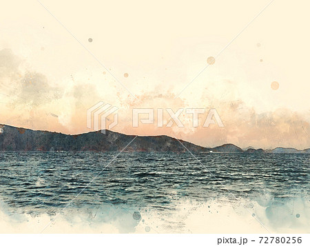 Abstract colorful mountain peak and tree landscape on watercolor illustration painting background. Abstract colorful mountain peak and tree landscape on watercolor illustration painting background. 72780256