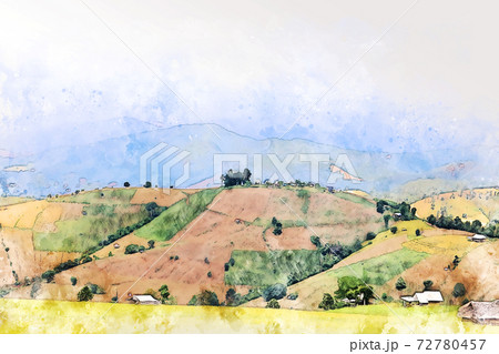 Abstract mountain landscape on watercolor background, digital watercolor illustration painting background. Abstract mountain landscape on watercolor background, digital watercolor illustration painting background. 72780457