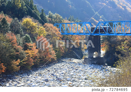 わたらせ渓谷鐵道「第二渡良瀬川橋梁と紅葉」 72784695