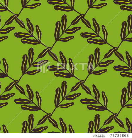 Simple seamless nature pattern with brown autumn leaf branches print. Green bright background. Simple seamless nature pattern with brown autumn leaf branches print. Green bright background. 72785868