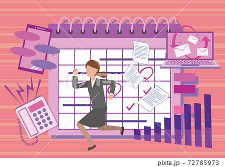 忙しく仕事をする女性会社員のイメージイラスト 忙しく仕事をする女性会社員のイメージイラスト 72785973
