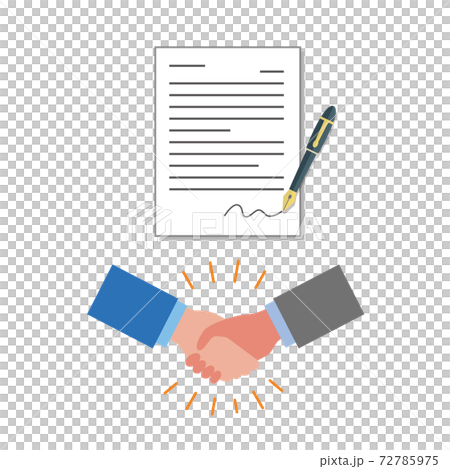 Illustration of signing a contract and shaking hands 72785975