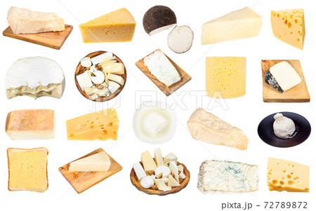 set of various pieces of cheeses isolated 72789872
