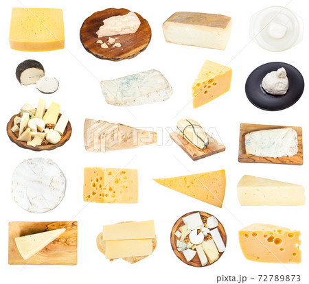 collage from various pieces of cheeses isolated 72789873