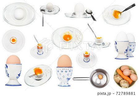 collage from various boiled eggs isolated on white 72789881