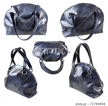 set of dark blue leather handbag isolated set of dark blue leather handbag isolated 72789898