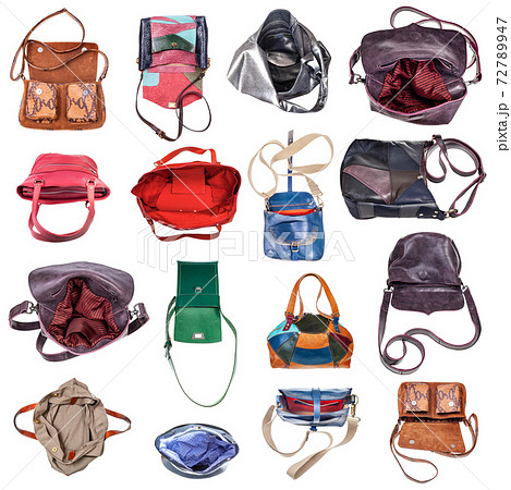 set of various handcrafted ladies bags isolated 72789947
