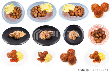 set of various dishes with meatballs isolated set of various dishes with meatballs isolated 72789971