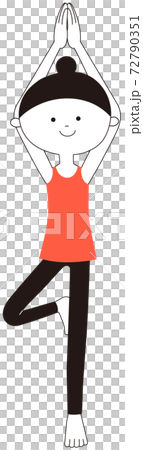 Woman with bun hair doing yoga in Vrikshasana (tree pose) Woman with bun hair doing yoga in Vrikshasana (tree pose) 72790351