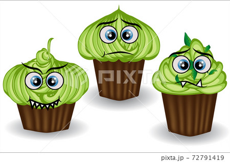 Cute and colorful kawaii style muffin emoticons collection expressing different emotions or feelings. 72791419