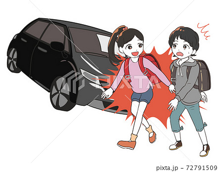 横断中の小学生と衝突 驚く 普通自動車のイラスト素材