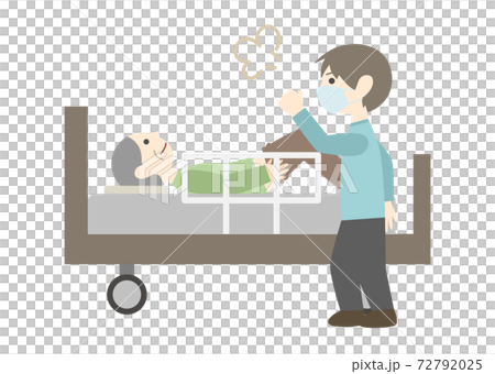 An elderly man who puts down his pants on the bed, an angry care worker 72792025