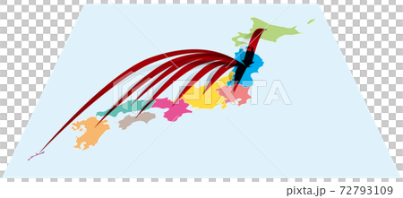 全国から東北地方へ日本地図aに立体的な矢印 ベクターイラスト背景透明のイラスト素材