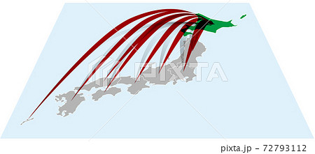 全国から北海道へ日本地図Bに立体的な矢印 ベクターイラスト背景透明 全国から北海道へ日本地図Bに立体的な矢印 ベクターイラスト背景透明 72793112