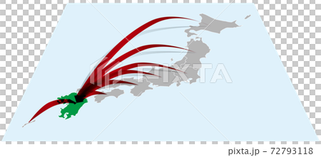 全国から九州へ日本地図Bに立体的な矢印 ベクターイラスト背景透明 全国から九州へ日本地図Bに立体的な矢印 ベクターイラスト背景透明 72793118