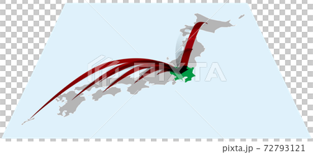 全国から関東地方へ日本地図bに立体的な矢印 ベクターイラスト背景透明のイラスト素材