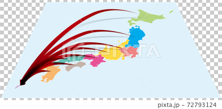 From nationwide to Okinawa Three-dimensional arrow on Japanese map A Vector illustration background transparent From nationwide to Okinawa Three-dimensional arrow on Japanese map A Vector illustration background transparent 72793124