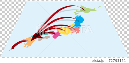 From Kyushu to the whole country Three-dimensional arrow on Japanese map A Vector illustration background transparent From Kyushu to the whole country Three-dimensional arrow on Japanese map A Vector illustration background transparent 72793131