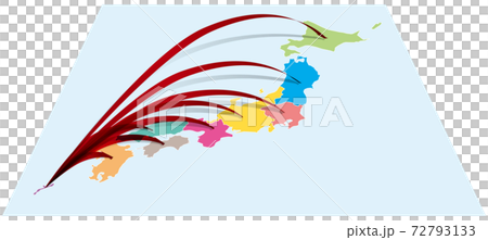 沖縄から全国へ日本地図aに立体的な矢印 ベクターイラスト背景透明のイラスト素材