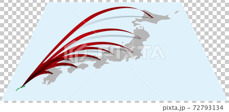 沖縄から全国へ日本地図Bに立体的な矢印　ベクターイラスト背景透明 72793134