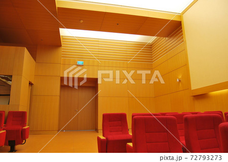 Modern cinema or theater hall empty and red comfortable seats Modern cinema or theater hall empty and red comfortable seats 72793273