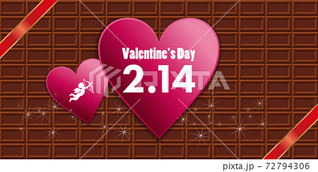 ハートにリボンと天使イラスト 板チョコレートバレンタイン販売促進用バナーポスターポップテンプレートのイラスト素材