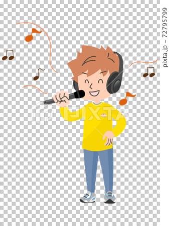 ヘッドホンを付け歌う人 72795799