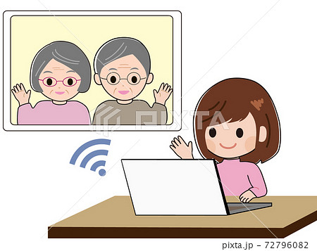 オンラインで安否を気遣いあう親子 72796082