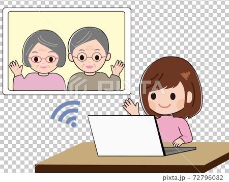オンラインで安否を気遣いあう親子 72796082