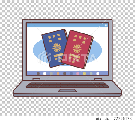 PCの画面に表示されたパスポートのイラスト（パスポートの電子申請・線あり） 72796178