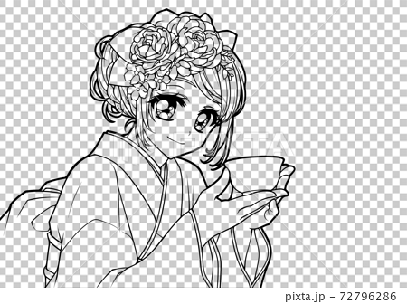 Girl coloring book / kimono girl (no pattern) - Stock Illustration  [72796286] - PIXTA
