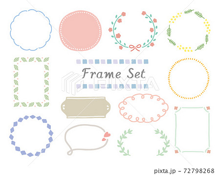 かわいい手描きフレームセット 72798268