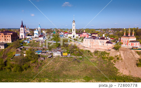 Aerial view of Belyov with churches, Russia 72800778