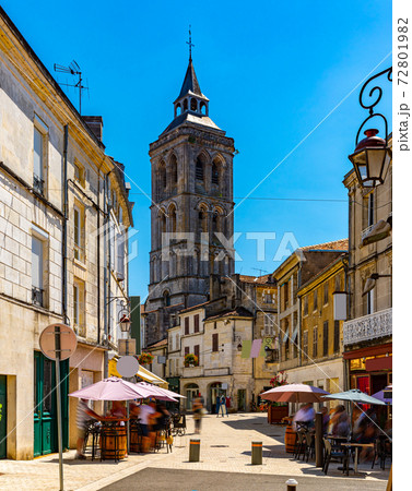 Cognac street viw with bell tower of Saint Leger Church Cognac street viw with bell tower of Saint Leger Church 72801982
