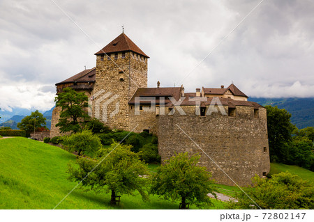 Vaduz castle with Alps mountains in background Vaduz castle with Alps mountains in background 72802147