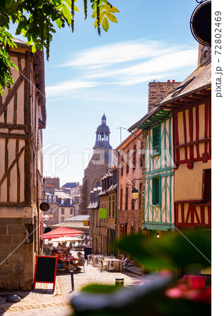Beautiful city Saint-Brieuc with ancient half-timbered houses 72802469