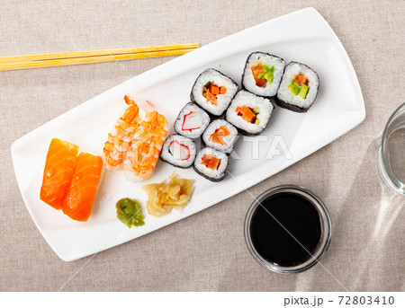 Assorted sushi maki and nigiri Assorted sushi maki and nigiri 72803410
