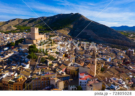 Spanish city of Villena overlooking fortified Atalaya castle Spanish city of Villena overlooking fortified Atalaya castle 72805028