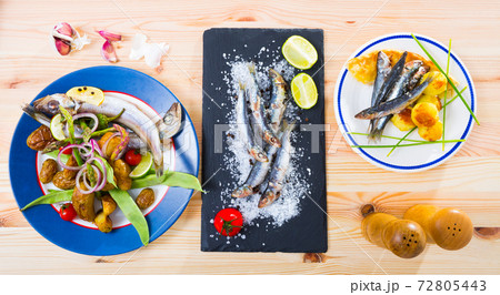 Dishes from small sea fish 72805443