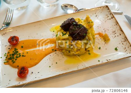 Green beans cooked with scrambled eggs Green beans cooked with scrambled eggs 72806146