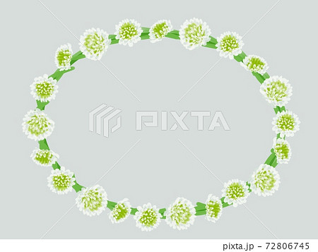 シロツメクサの花冠の楕円フレームイラスト壁紙・グレイのイラスト素材