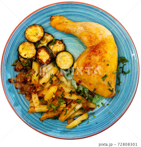 Chicken legs with fried potato and zucchini Chicken legs with fried potato and zucchini 72808301