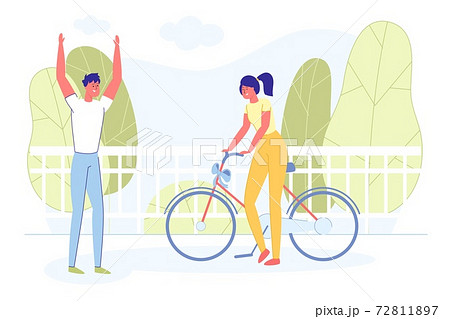 Bright Banner, Couple Met for Presenting Gift. 72811897