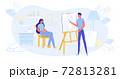 Man Painting Portrait of Girl Sitting in Workshop. 72813281