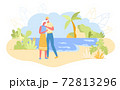 Loving Aged Couple Embracing Stand on Sandy Beach 72813296