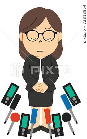 マスコミの前で謝罪する女性のイラスト素材