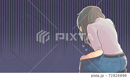 涙が止まらない人のイラスト 手描き風 コピースペースのイラスト素材 7266